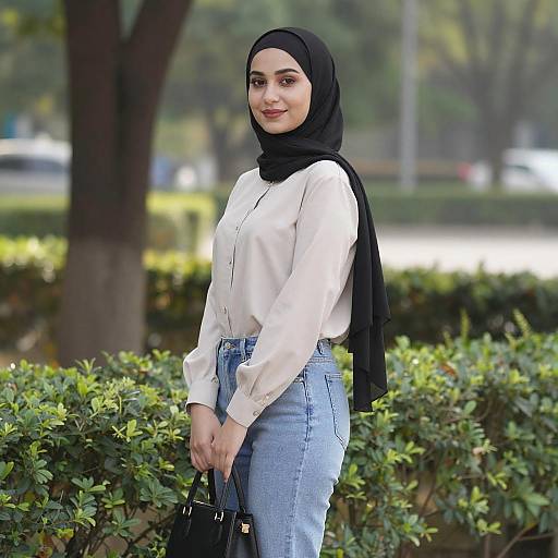 Young Woman in Black Hijab Outdoors
