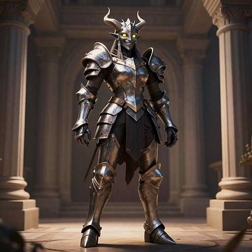 Armored Horned Paladin with Glowing Eyes