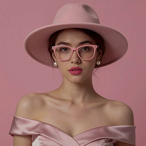 Young Woman in Pink Hat and Glasses