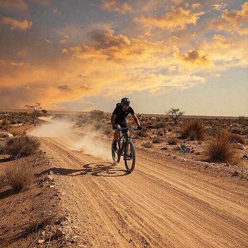 Cyclist Navigating Rugged Desert Trail