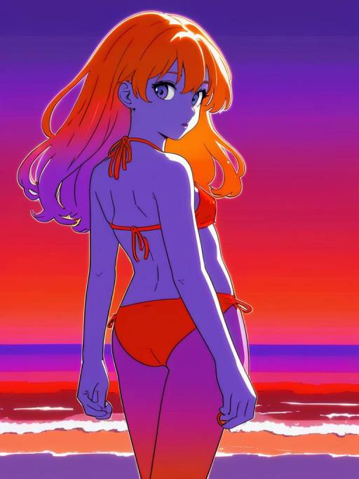 Vivid Summer Beach Anime Girl Illustration
