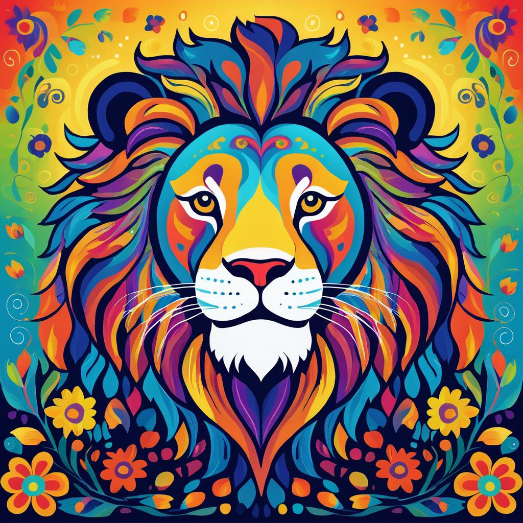 Stylized Lion in Vibrant Colors