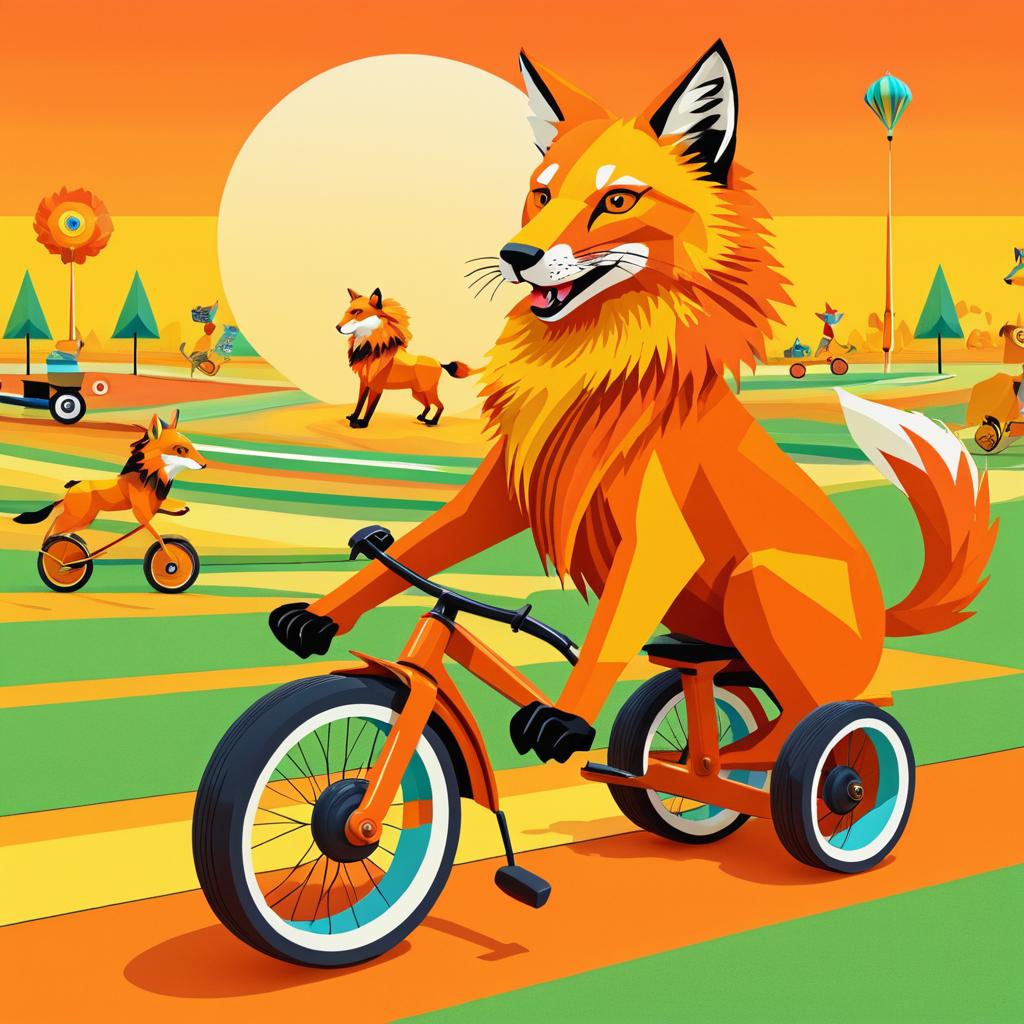 Whimsical Fox on Tricycle Adventure