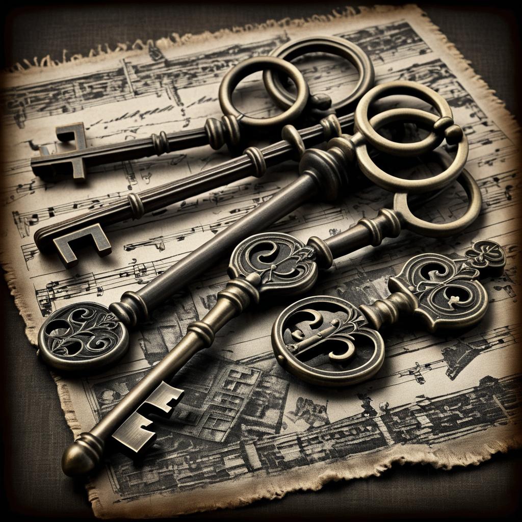 Antique Keys on Textured Cloth Composition