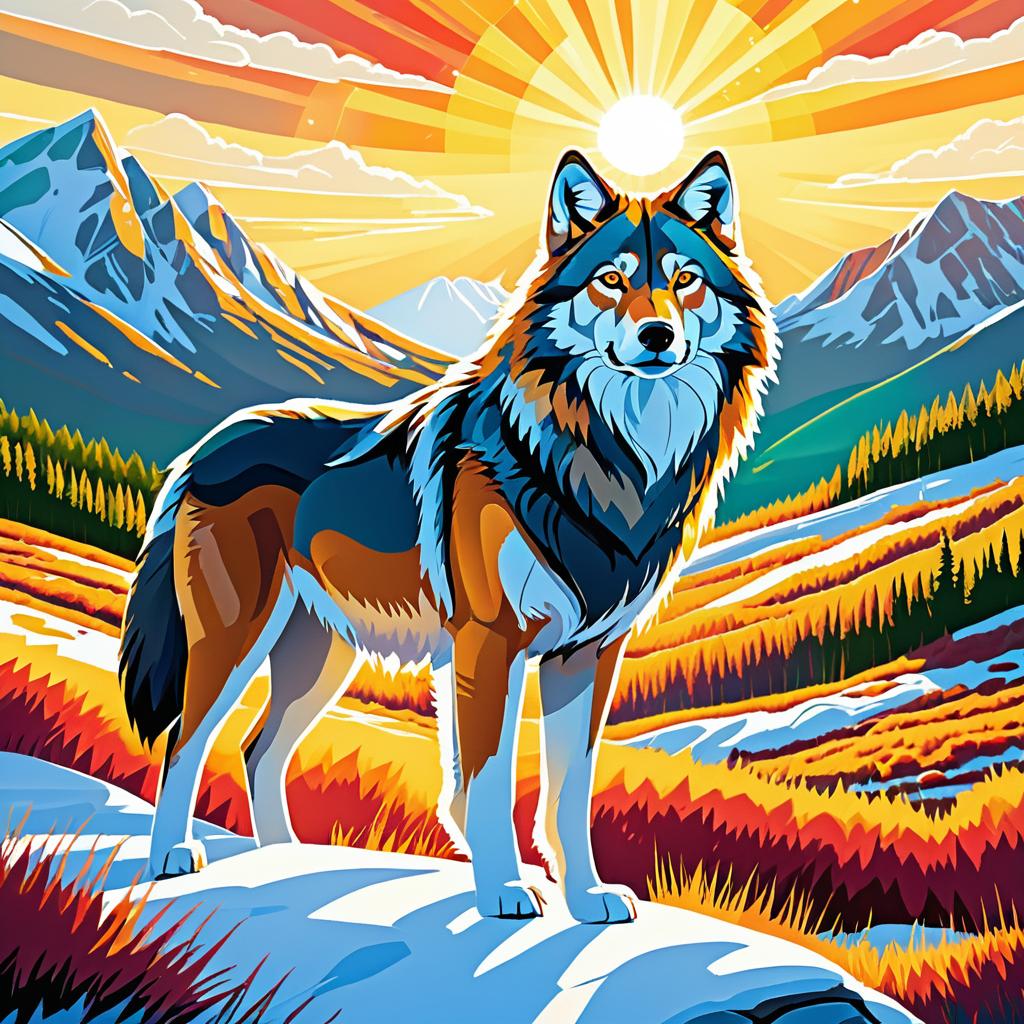 Majestic Cartoon Wolf in Vibrant Tundra