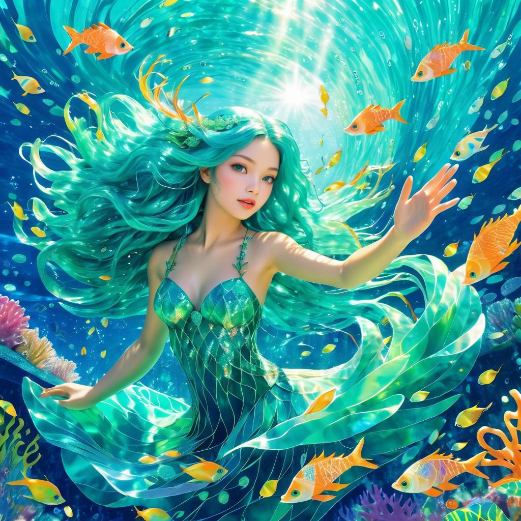 Vibrant Mermaid in Coral Reef Setting