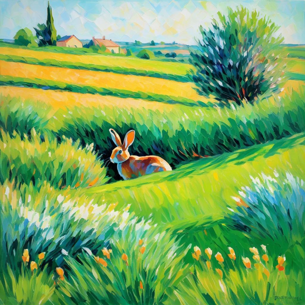 Curious Rabbit in Vibrant Spring Landscape