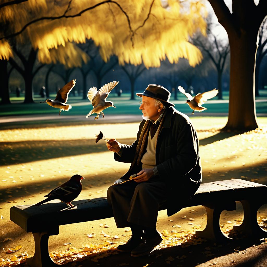 Serene Elderly Man Feeding Birds