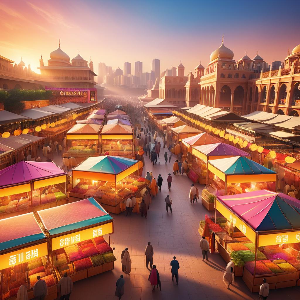 Vibrant Sunset Marketplace Scene in 4K