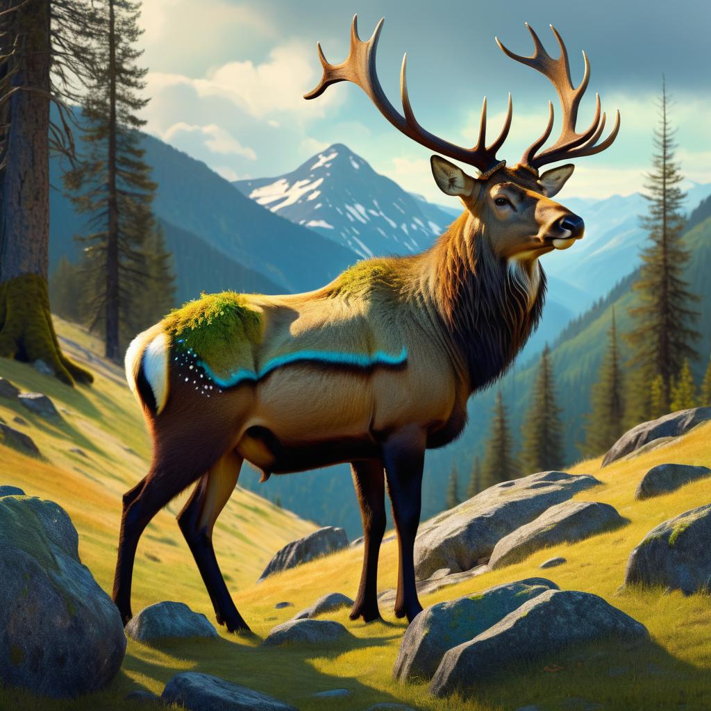 High-Detail Mountain Elk Character Illustration