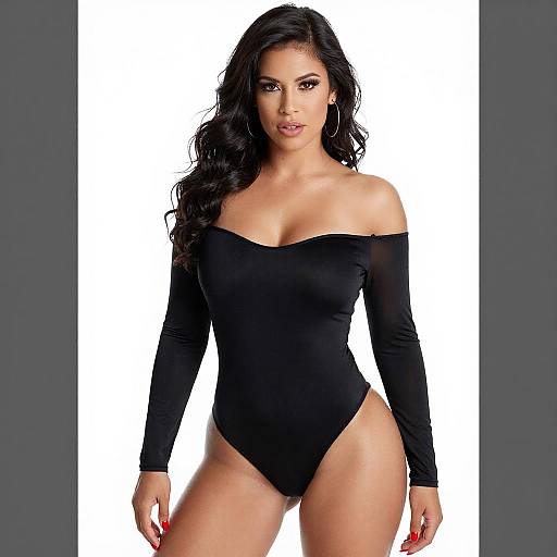 Confident Latina Woman in Black Bodysuit
