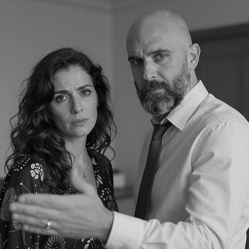 Serious Couple in Black and White Photo