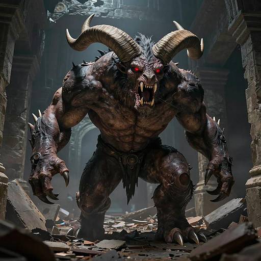 Giant Muscular Monster in Dark Corridor