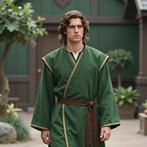 Handsome Man in Medieval Green Robe
