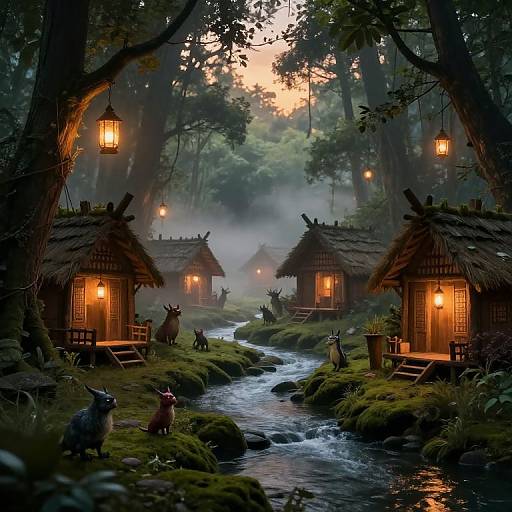 Mystical Aldar Forest Village Twilight