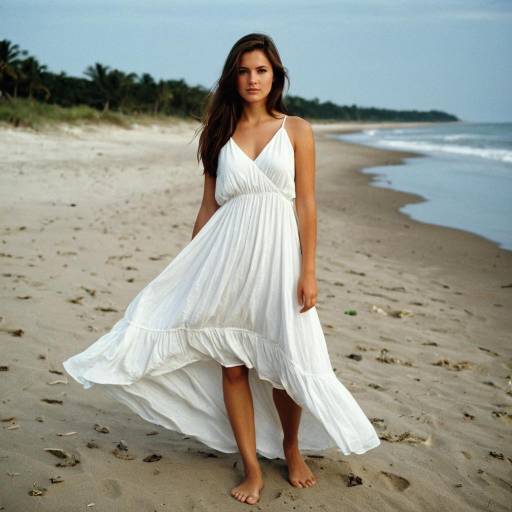 Woman in White Dress on Beach