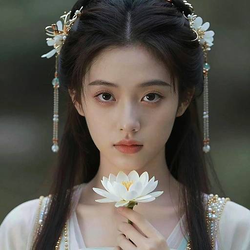 Detailed Fantasy Girl Holding Flower