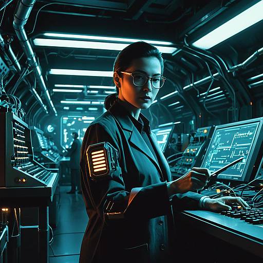 Bespectacled Scientist in Cyberpunk Laboratory