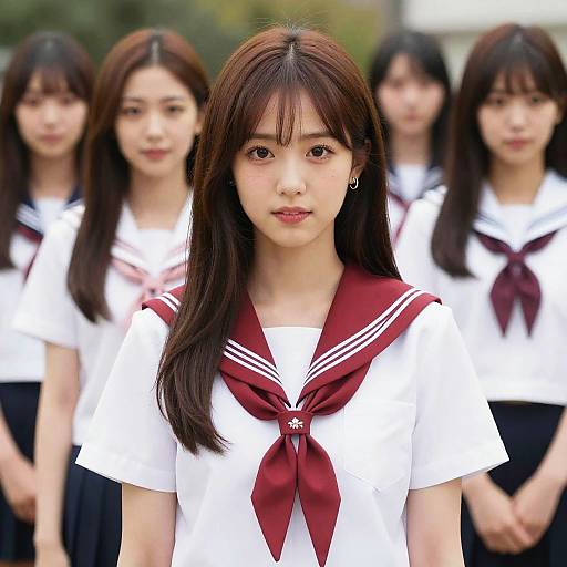 Realistic Serafuku Girls Upper-Body Portrait