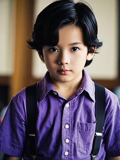 Realistic Young Boy in Purple Shirt