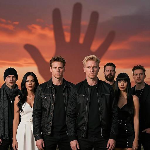 Dramatic Sunset Group Photo Scene