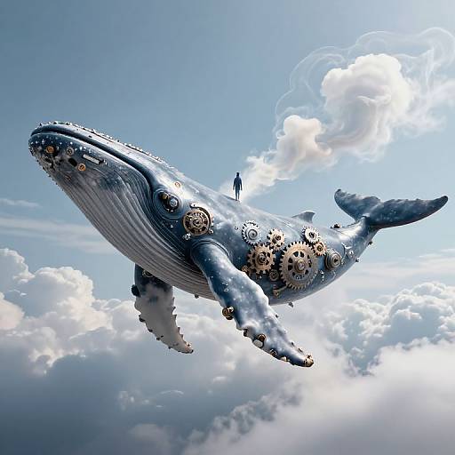 Mechanical Sky Whale with Lone Rider