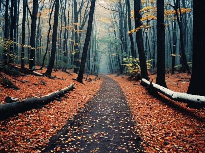 Autumn Forest Pathway Painting Wallpaper