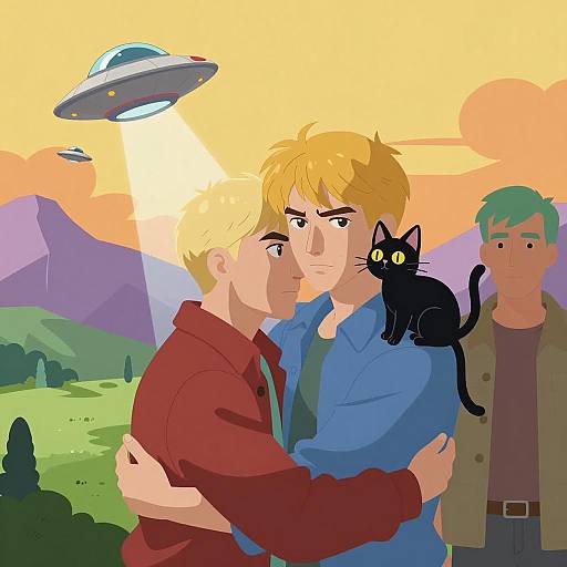 Intense Embrace Under Alien Skies