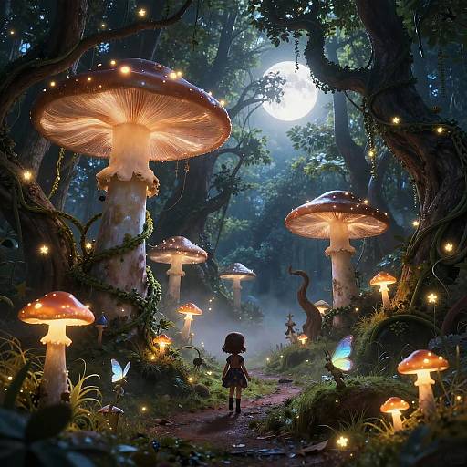 Enchanted Forest with Luminescent Mushrooms