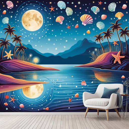 Whimsical Starlit Beach Wallpaper Design Whimsical Starlit Beach Wallpaper Design