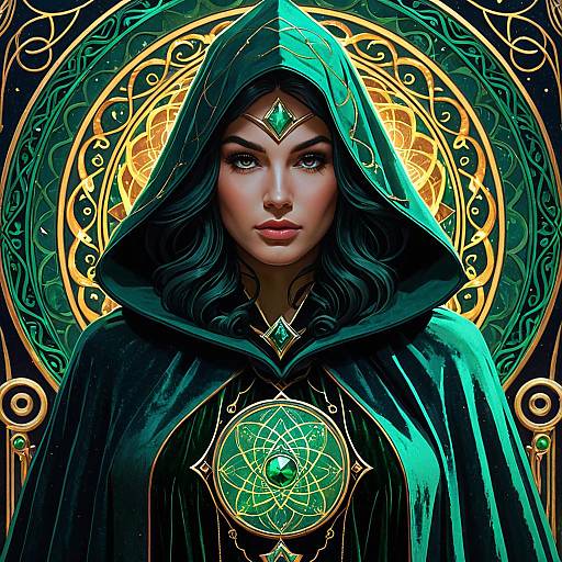 Dark Witch with Emerald Velvet Cloak