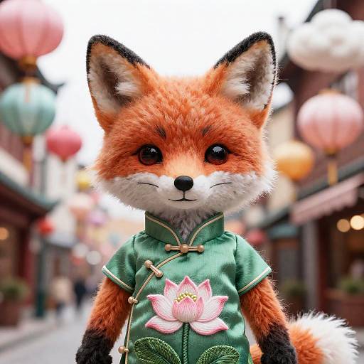 Hyperrealistic Wool Fox in Silk Qipao