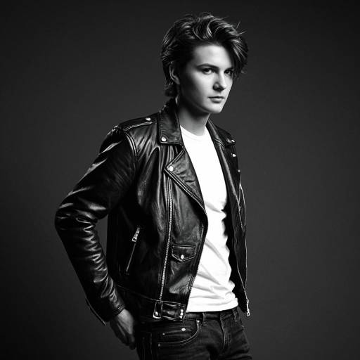 Young man in leather jacket and white t-shirt