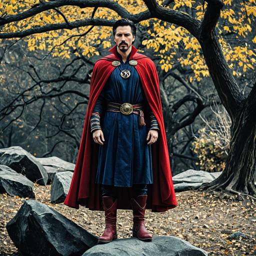 Man in Red Cape Standing Outdoors