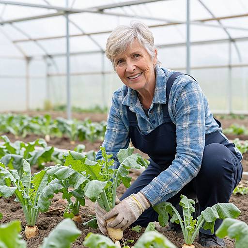 Senior Woman Harvesting Organic Turnips