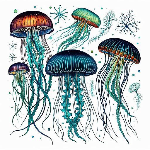 Psychedelic Bioluminescent Jellyfish Illustration