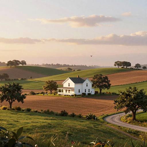 Peaceful Morning Farmland Illustration