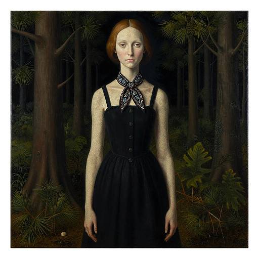 Woman with Pine-Needle Textured Skin in Night Forest