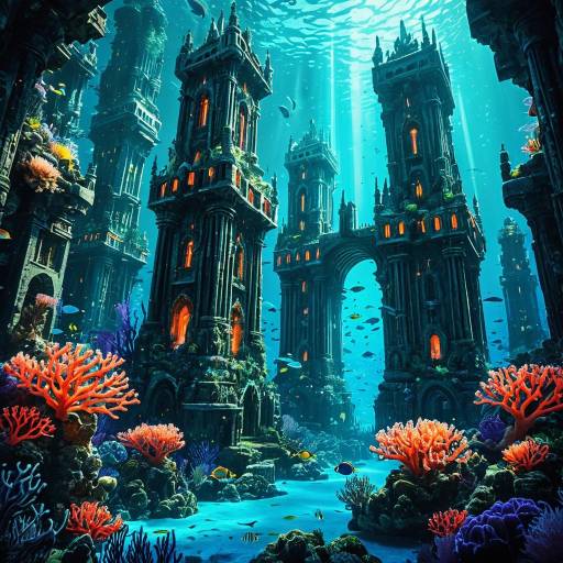 Mystical Underwater City with Glowing Coral Towers
