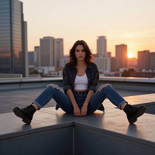 Confident Women on Urban Rooftop Sunset