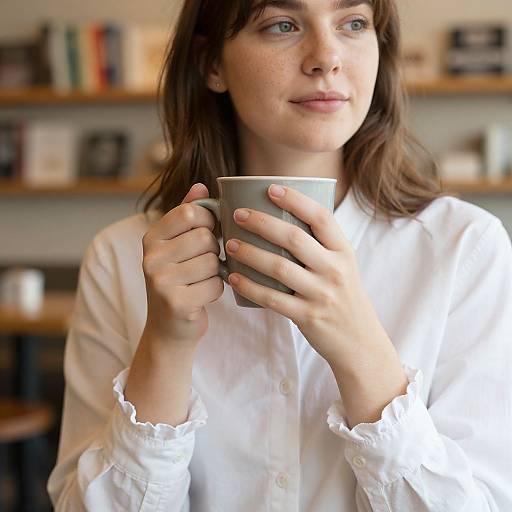Cozy Coffee Moment with Thoughtful Woman