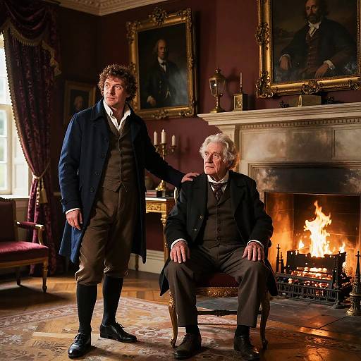Mr Darcy and Old Man by Fireplace