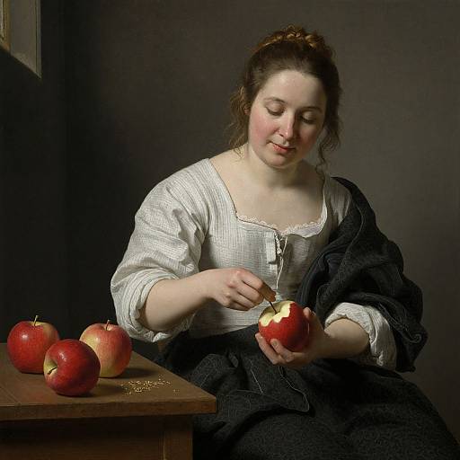 Serene Woman Peeling Apple Scene