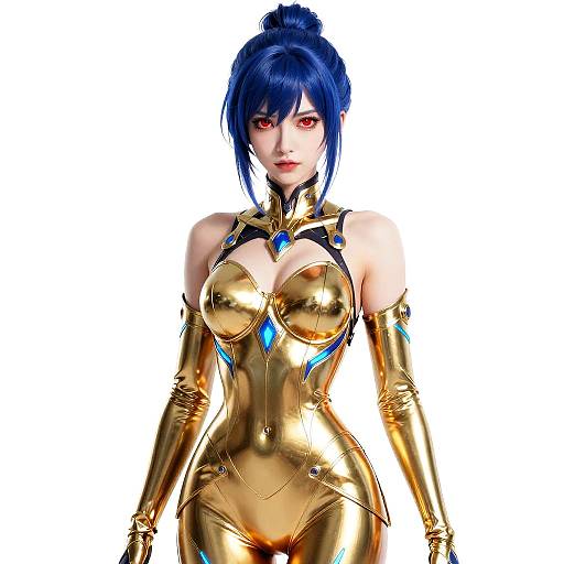 Futuristic Anime Woman in Golden Armor