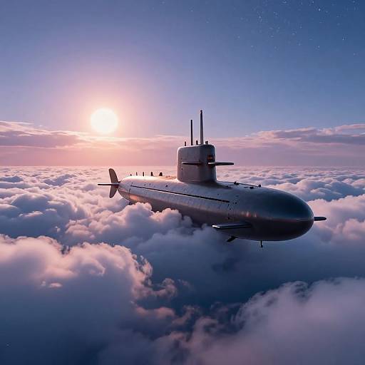 Submarine Floating Above Luminous Clouds