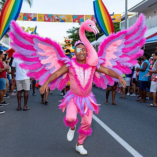 Energetic Man in Flamingo Dance Costume