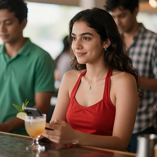 Young Woman at Bar with Cocktail