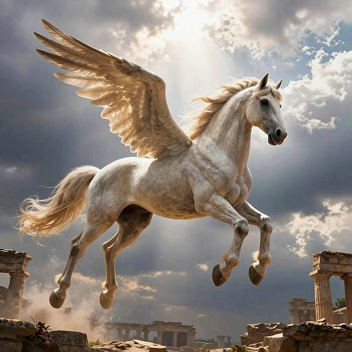 Majestic Pegasus Soaring Above Ruins