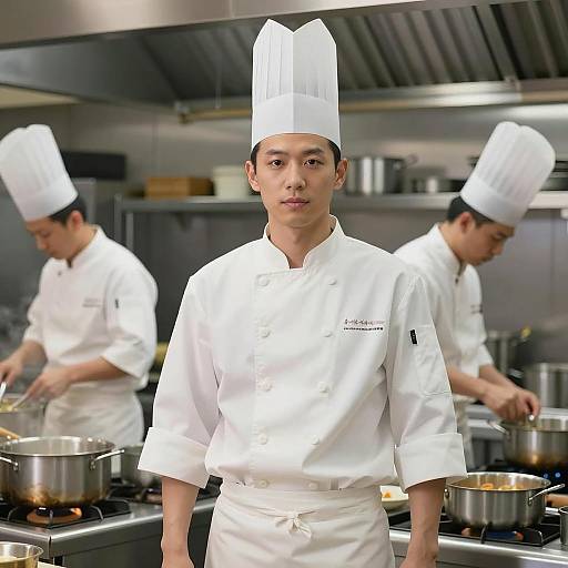 Confident Asian Chef in Busy Kitchen