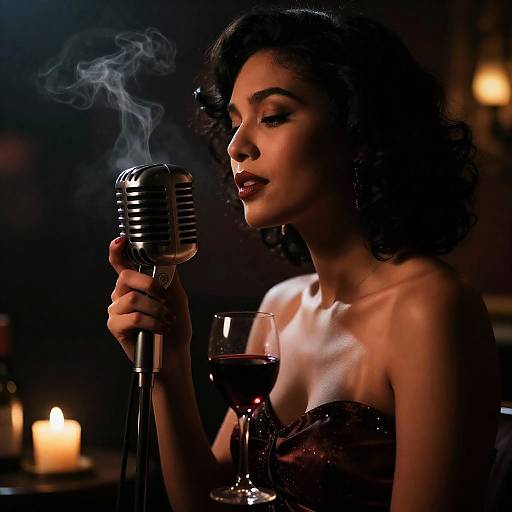 Enigmatic Jazz Singer with Vintage Microphone